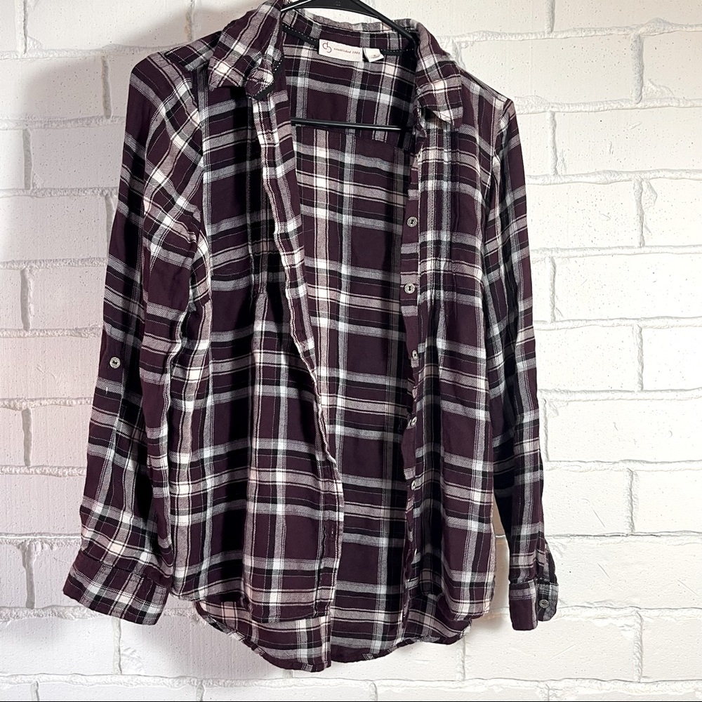 DB maroon and white plaid flannel size small